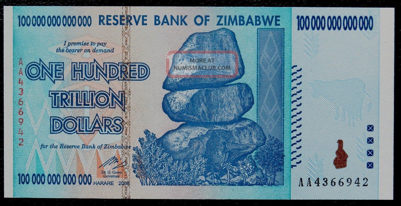 Zimbabwe 100 Trillion Dollar Bill 2008 Historical High Inflation Banknote