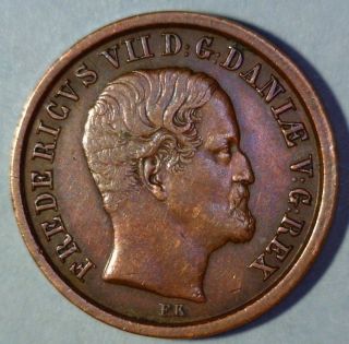 Denmark 1 Rigbankskilling 1853 Extremely Fine,  Thick Copper Coin photo