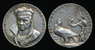 1918 Manfred Von Richthofen (the Red Baron) Silver Medal Hi - Res Images No Rsrv photo
