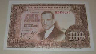 One Spain Banco De Espana 100 Pesetas 1953 Pick 145a Crisp Uncirculated Note photo