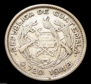 Guatemala,  1948 10 Centavos Long Birds Tail Silver Detail & Light Patina photo