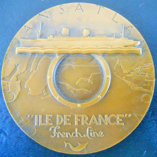 France - 1949 - Ocean Liner Ss Ile De France - Very Rare Bronze Medal photo