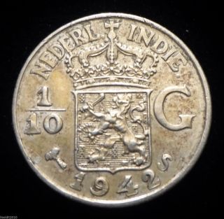 Netherlands East Indies,  1942 S 1/10 Gulden Wilhelmina 