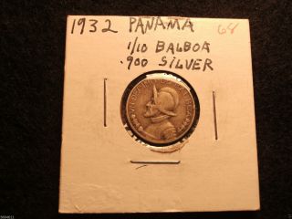 1932 Panama Silver 1/10 Balboa.  10 Cents (check Out My Other Balboa Silver) photo