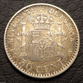 Spain 1910 Pc - V 50 Centimos Alfonso Xiii Silver Coin High Detail & Patina photo