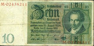 Germany 10 Reichsmark 1929 P - 180a Vg Circulated Banknote photo