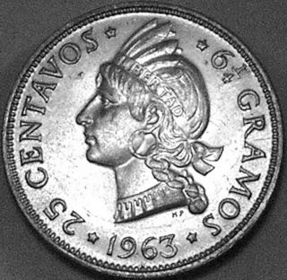 Dominican Republic 1963 25 Centavos,  Final Silver Issue - - - Sharp - - - photo