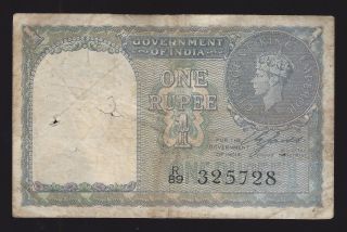 1940 India 1 Rupee Note,  Pick 25 photo