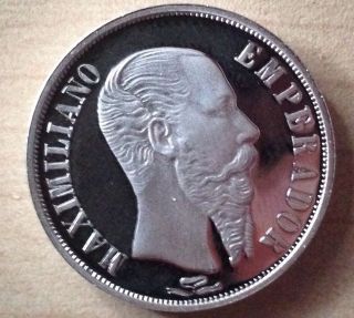 One Peso Maximilian Mexico / Un Peso Maximiliano Mexico 1867 Silver.  999 Plata photo