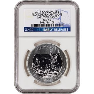 2013 Canada Silver Pronghorn Antelope (1 Oz) $5 - Ngc Ms69 - Early Releases photo