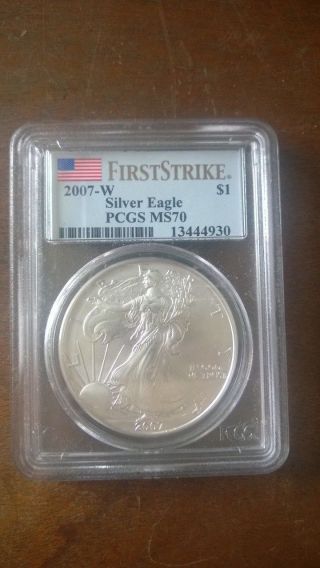 2007 - W First Strike Silver American Eagle Pcgs Ms 70 photo