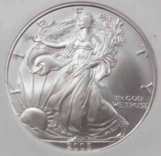 2005 $1 American Eagle 1 Oz.  Silver Bullion Ngc - Gem Uncirculated 72573 photo
