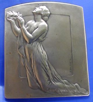 Rare Early P.  Theunis Belgian Bronze 20thc Art Nouveau Medal Plaque 3’’ X 2.  5 . photo