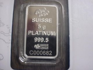 Pamp Suisse 5 Gram.  9995 Platinum Bar In Certificate Card Nr photo