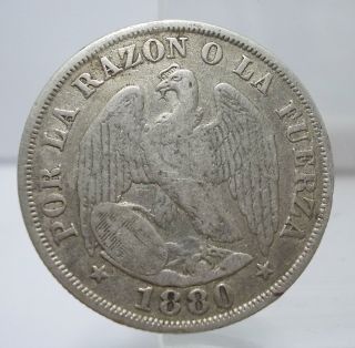 Chile 1880 20 Centavos Silver Coin Vf - Xf photo