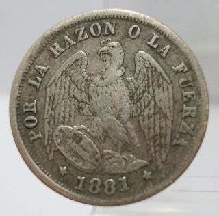 Chile 1881 - So 1/2 Decimo Silver Coin photo