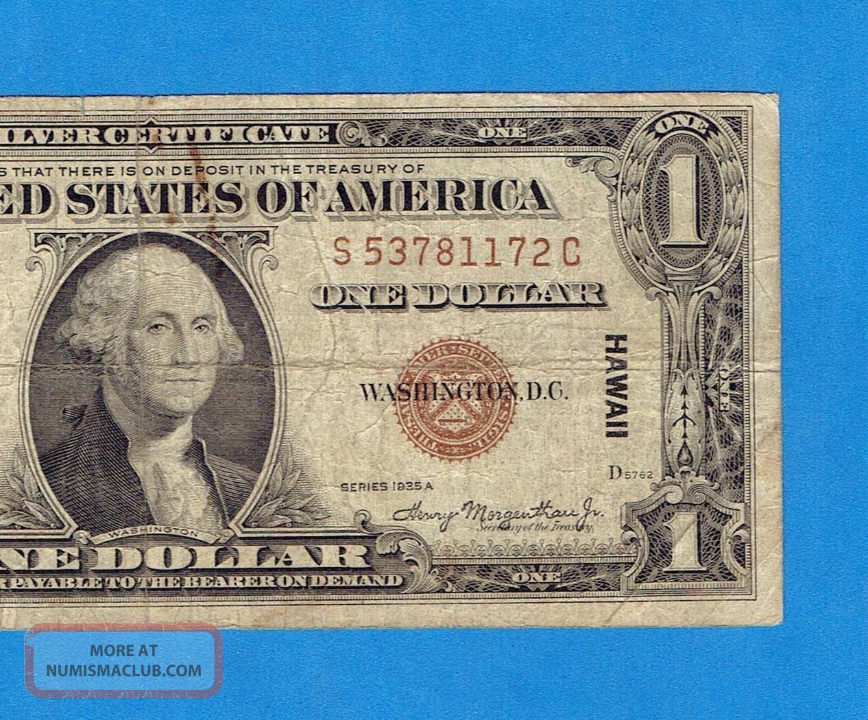 Hawaii Note 1935a $1 Silver Certificate / Wwii Currency - Emergency Currency Small Size Notes photo