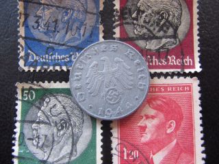 5 Reichspfennig 1944 D Coin,  Nazi Stamps.  Km 100.  Hitler,  Hindenburg Wwii.  P203 photo