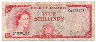 1961 Jamaica Five Shillings Note - P49 photo