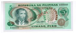 A 000000 1973 Philippines 5 Peso Ang Bagong Lipunan Specimen Note,  P153 S1,  Unc. photo