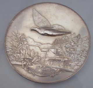 Large 1900s War Homing Pigeon / French Patriotic Art Silvered Medal photo