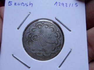 Turkey Ottoman Empire Silver 5 Kurush 1293/15 photo