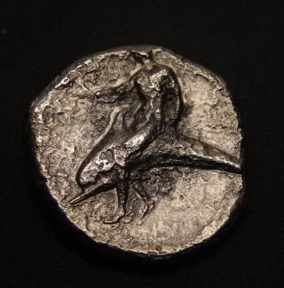 Calabria Tarentum Silver Nomos.  Riding Dolphin &taras Ancient Greek Coin photo