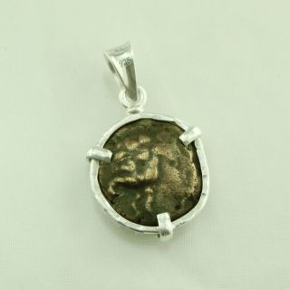 Sterling Silver Coin Pendant With Authentic Greek Coin,  Ancient Coin Pendant photo