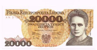 1989 Poland 20,  000 Zlotych Note - P152a photo