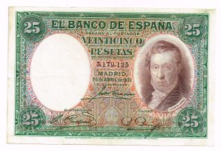 1931 Spain 25 Pesetas Note - P81 photo