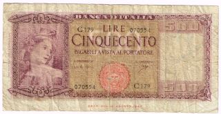 1961 Italy 500 Lire Note - P80b photo