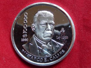 1990 Mexico Pattern Silver Proof Unc,  $100,  000 Coin Plutarco Elias Calles photo