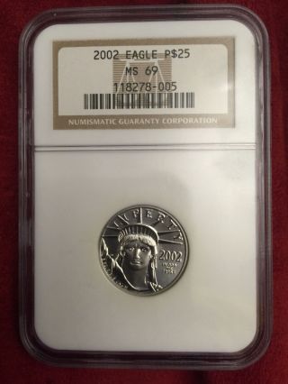 2002 $25 (1/4oz) Platinum American Eagle Ngc Ms69 Statue Liberty photo