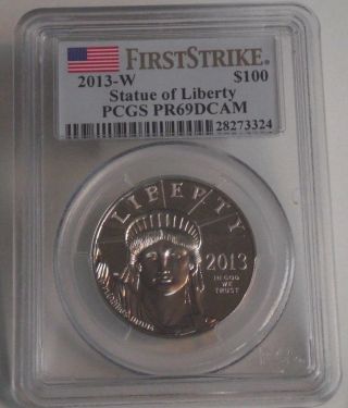 2013 - W $100 Platinum Status Of Liberty Pcgs Pr69 Proof American Eagle 1oz photo