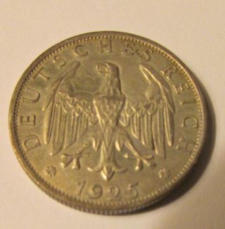 Germany 1925 A Silver One Mark Weimar Republic photo
