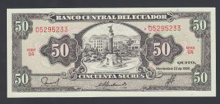 Ecuador 50 Sucres 1988 Unc P.  122,  Banknote,  Uncirculated photo