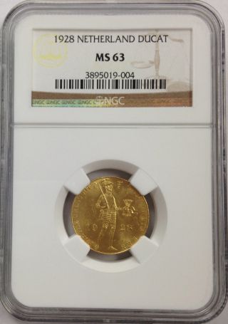1928 Netherlands Ducat Gold Coin Ms 63 Ngc Certified photo
