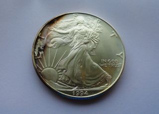 1994 American One Dollar Silver Eagle A Little Toning photo