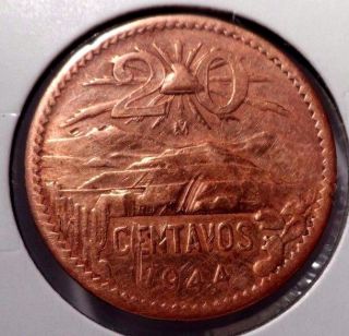 Circulated 1944 20 Centavos Mexican Coin (50715) photo