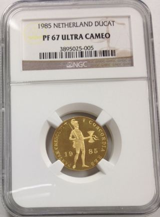 1985 Netherlands Ducat Gold Coin Pf 67 Ultra Cameo Ngc Certified photo