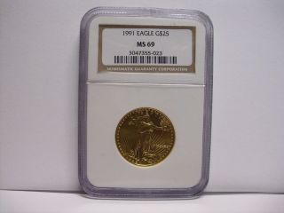 1991 American Gold Eagle Coin Bullion $25 Ms69 Ngc 1/2 Oz Stunning Gold Coin photo