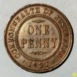 Australia Penny 1927 Very Fine Bronze Coin photo