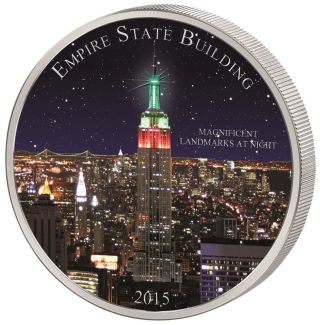 Cameroon 2015 1500 Fr Landmarks At Night Empire State Building 2oz Silver Coin photo