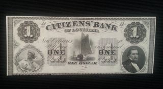 112 - $1 One Dollar Citizens Bank Of Louisiana 1800 ' S Obsolete Us Banknote Cu photo