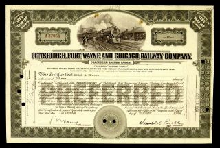 Stock Certificate Pittsburgh Fort Wayne & Chicago Railway Co Preferred Stock photo