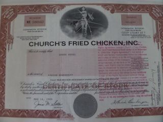 Church ' S Fried Chicken Stock Certificate 1989 Texas York photo