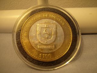 2003 Mexico Yucatan Bimetalic Silver Bu $100 Pesos Coin photo