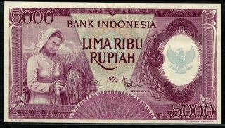 Indonesia 1958,  5000 Rupiah,  P64,  Choice Unc photo