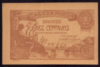Casa Da Moeda 10 Cent.  Cedula Notgeld Portugal Emergency Paper Money Wwi War Ww1 photo