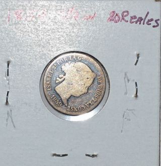 1859 Spain 20 Reales, .  900 Silver,  Rare Coin photo